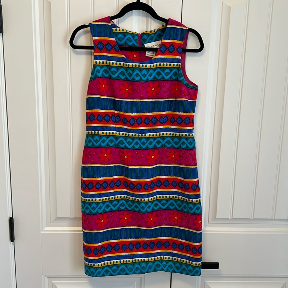Miss Dorby Petites Colorful Fun Pattern Vintage Dress Size 10P